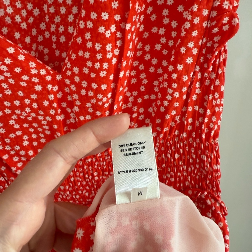 Rebecca Taylor Silk Blend Red Ditsy Floral Smocked Waist Mini Dress - Medium - Picture 8 of 8
